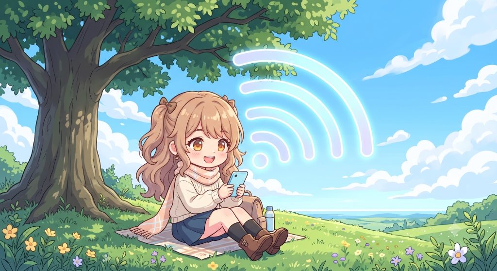 Anime girl under tree with WiFi